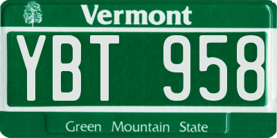VT license plate YBT958