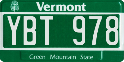 VT license plate YBT978