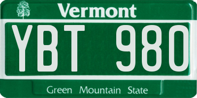 VT license plate YBT980