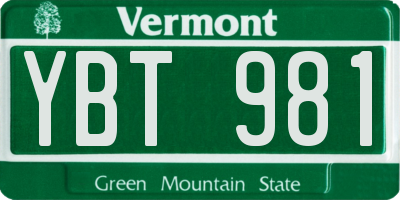 VT license plate YBT981