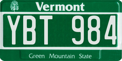 VT license plate YBT984
