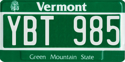 VT license plate YBT985