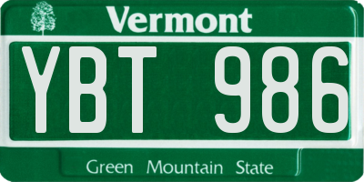 VT license plate YBT986