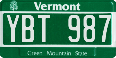 VT license plate YBT987