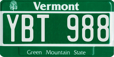 VT license plate YBT988