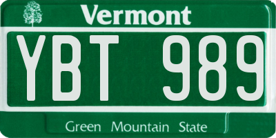 VT license plate YBT989