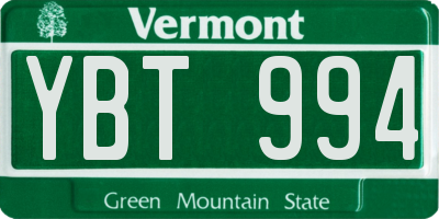 VT license plate YBT994