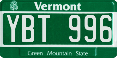 VT license plate YBT996