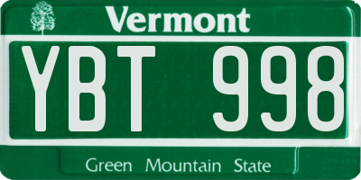 VT license plate YBT998