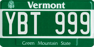 VT license plate YBT999
