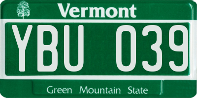 VT license plate YBU039