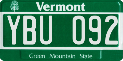VT license plate YBU092