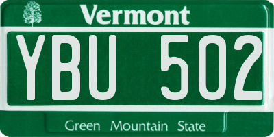 VT license plate YBU502