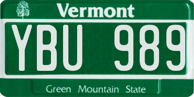 VT license plate YBU989