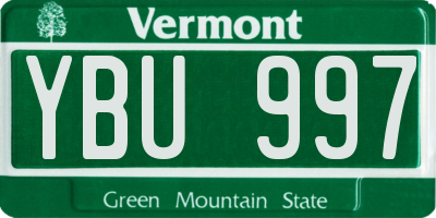 VT license plate YBU997