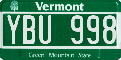 VT license plate YBU998