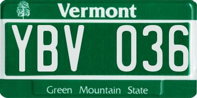 VT license plate YBV036