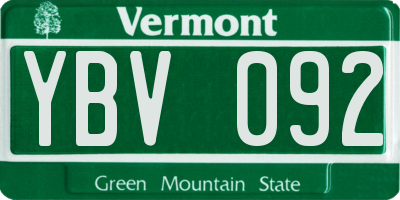 VT license plate YBV092