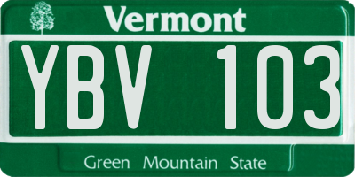 VT license plate YBV103