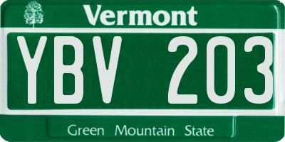 VT license plate YBV203