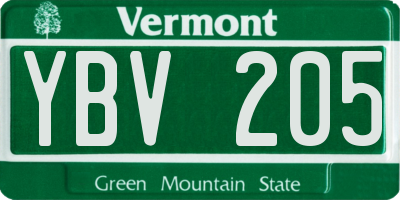 VT license plate YBV205