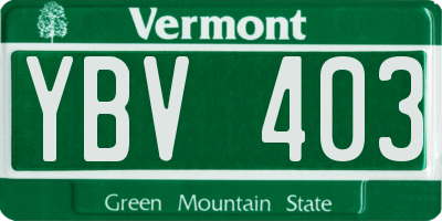 VT license plate YBV403