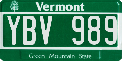 VT license plate YBV989
