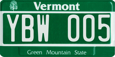 VT license plate YBW005