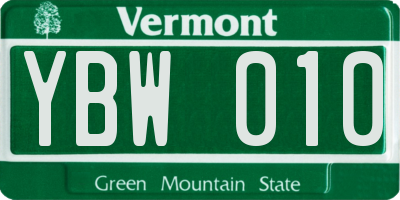 VT license plate YBW010