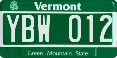 VT license plate YBW012