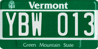 VT license plate YBW013