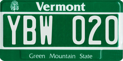 VT license plate YBW020