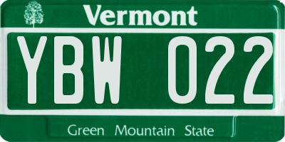 VT license plate YBW022