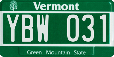 VT license plate YBW031