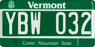 VT license plate YBW032