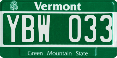 VT license plate YBW033