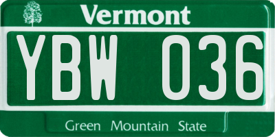 VT license plate YBW036