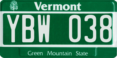 VT license plate YBW038