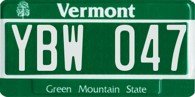 VT license plate YBW047