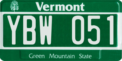 VT license plate YBW051