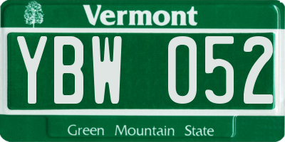 VT license plate YBW052