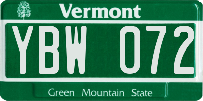 VT license plate YBW072