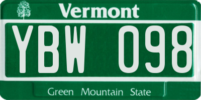 VT license plate YBW098