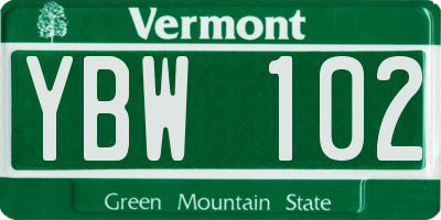 VT license plate YBW102