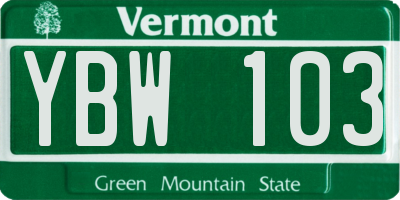 VT license plate YBW103