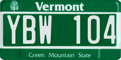 VT license plate YBW104