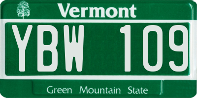 VT license plate YBW109