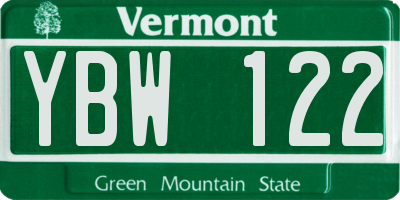 VT license plate YBW122