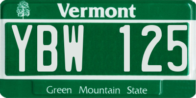 VT license plate YBW125
