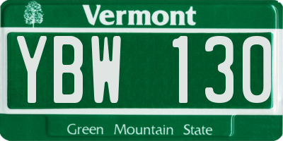 VT license plate YBW130